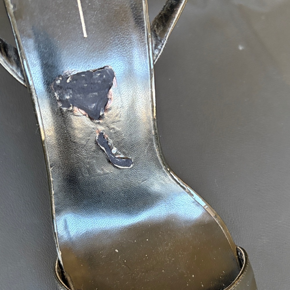 Linea Paolo Black Patent Lace Wedge Sandals Rhinestone Buckle Size 11 - Picture 11 of 11
